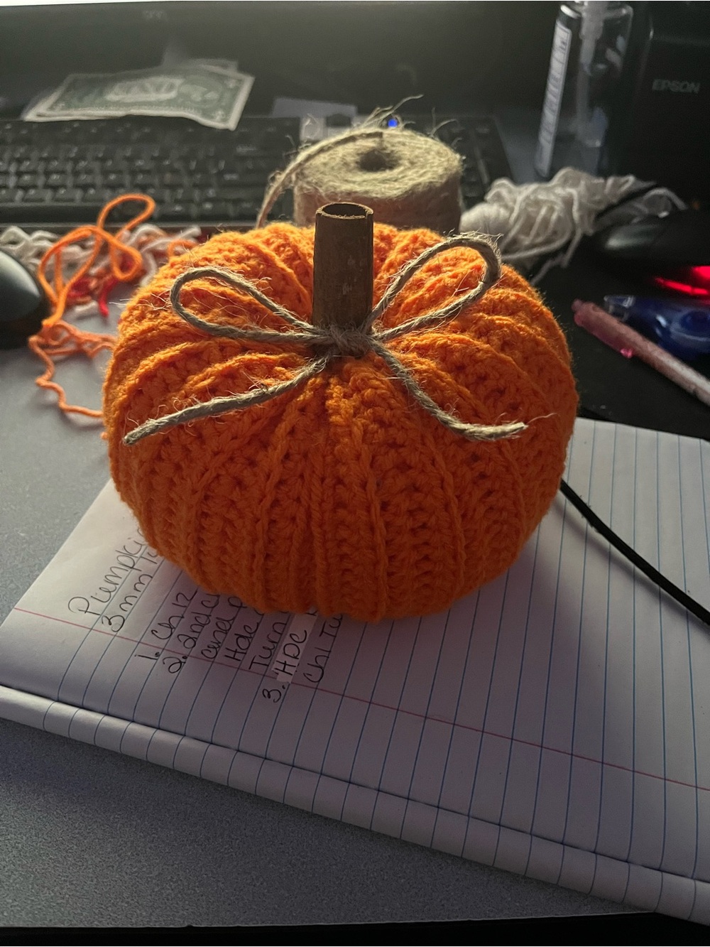 Handcrafted Orange Knit Pumpkin Décor with Twine Bow